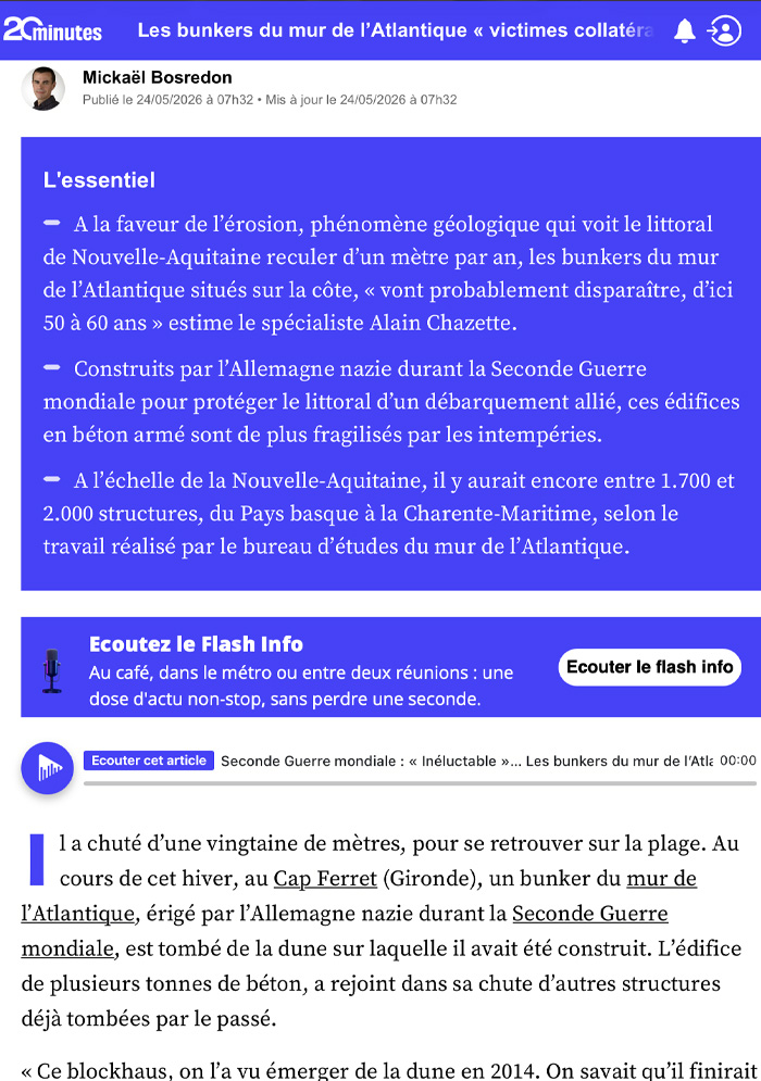 Le BEMALPA étudie l'évolution du Mur de l'Atlantique face à l'érosion