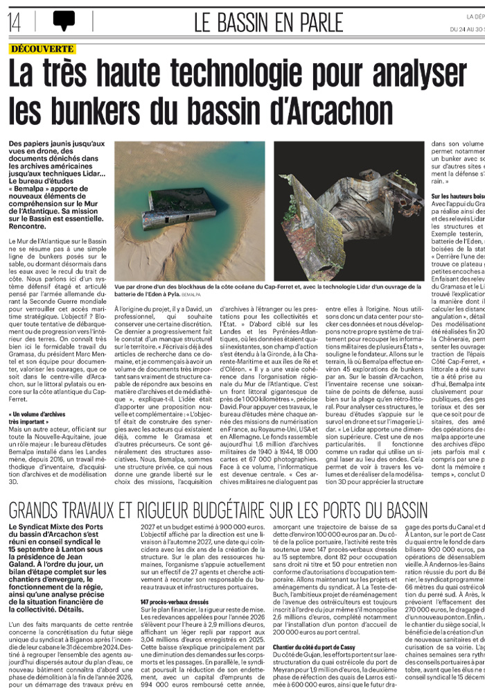 reportage du journal La Depeche du Bassin sur la technologie du BEMALPA pour étudier les bunkers